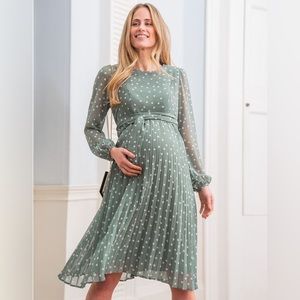 Sage Polka Dot Chiffon Maternity/Nursing Dress
